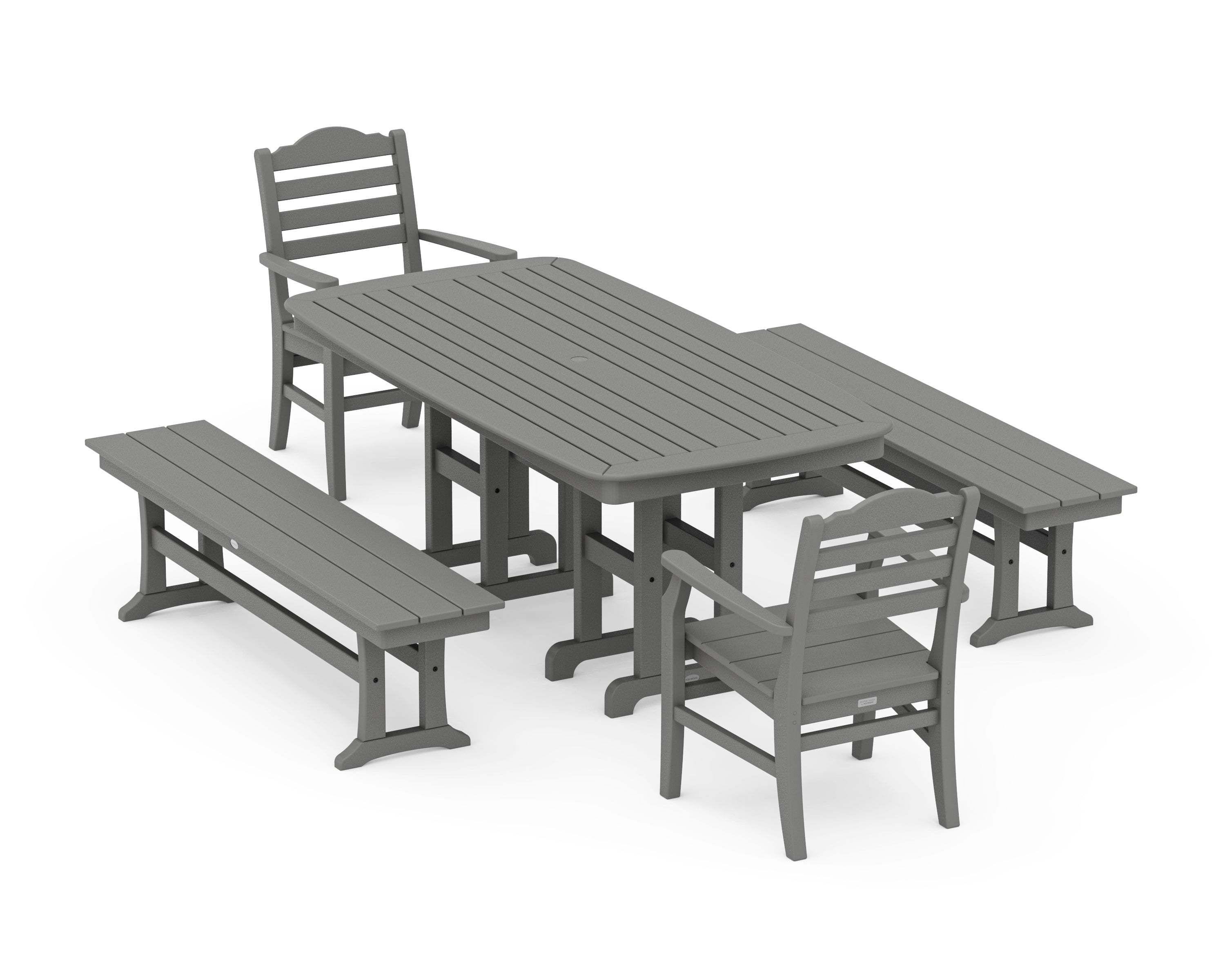 POLYWOOD® Savannah 5-Piece Dining Set with Benches in Slate Grey