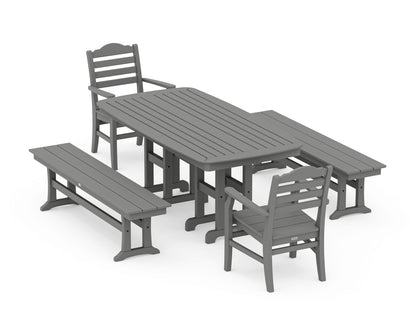 POLYWOOD® Savannah 5-Piece Dining Set with Benches in Slate Grey