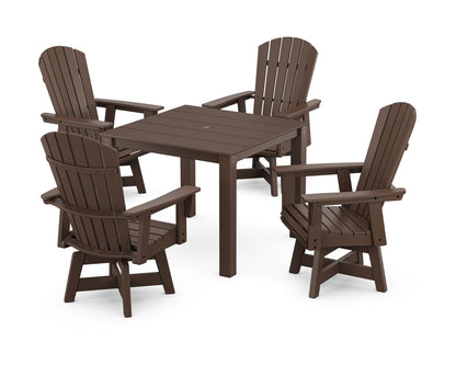 POLYWOOD® Nautical Curveback Adirondack Swivel 5-Piece Parsons Dining Set in Mahogany