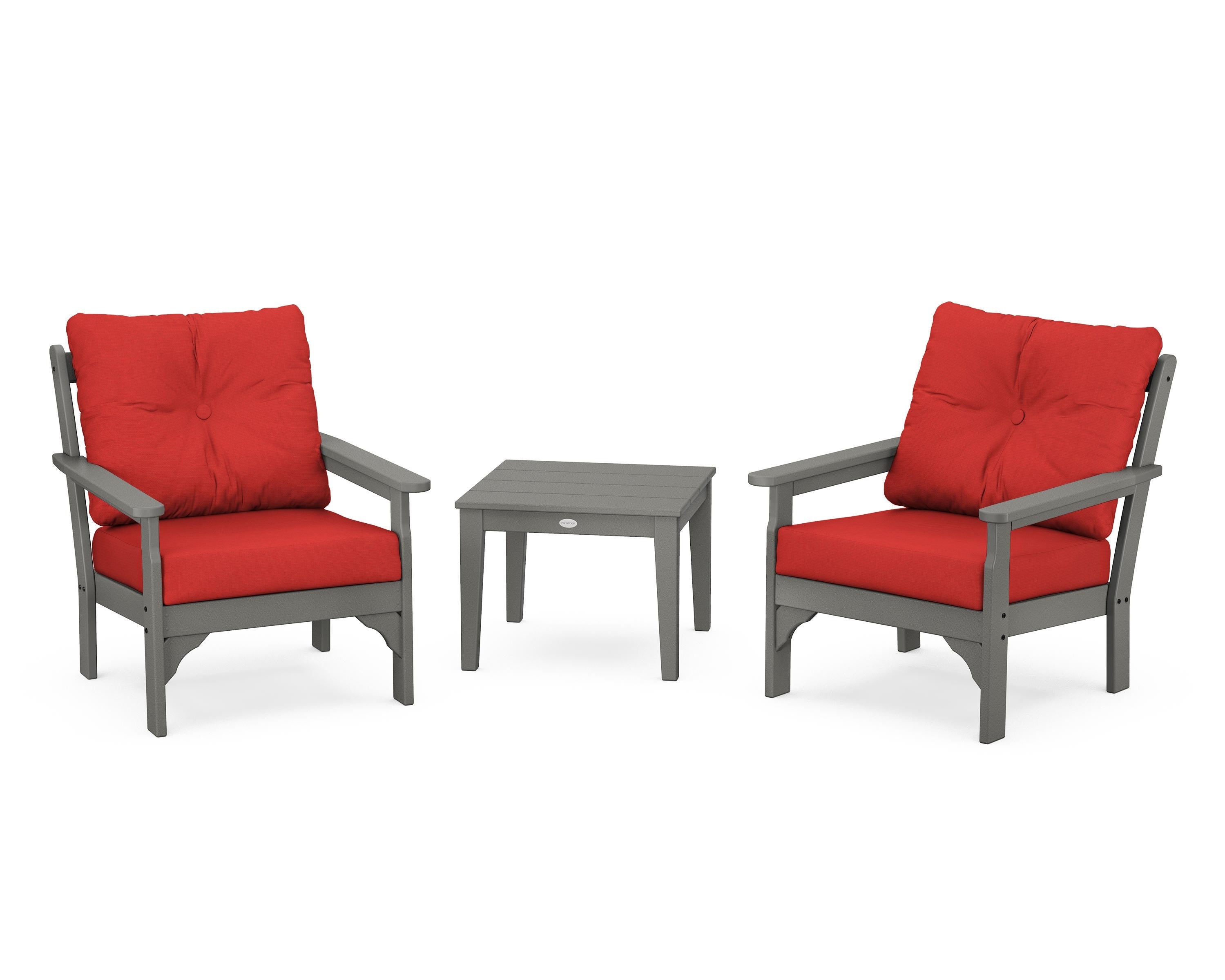 POLYWOOD® Vineyard 3-Piece Deep Seating Set in Slate Grey / Crimson Linen