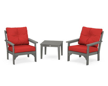 POLYWOOD® Vineyard 3-Piece Deep Seating Set in Slate Grey / Crimson Linen