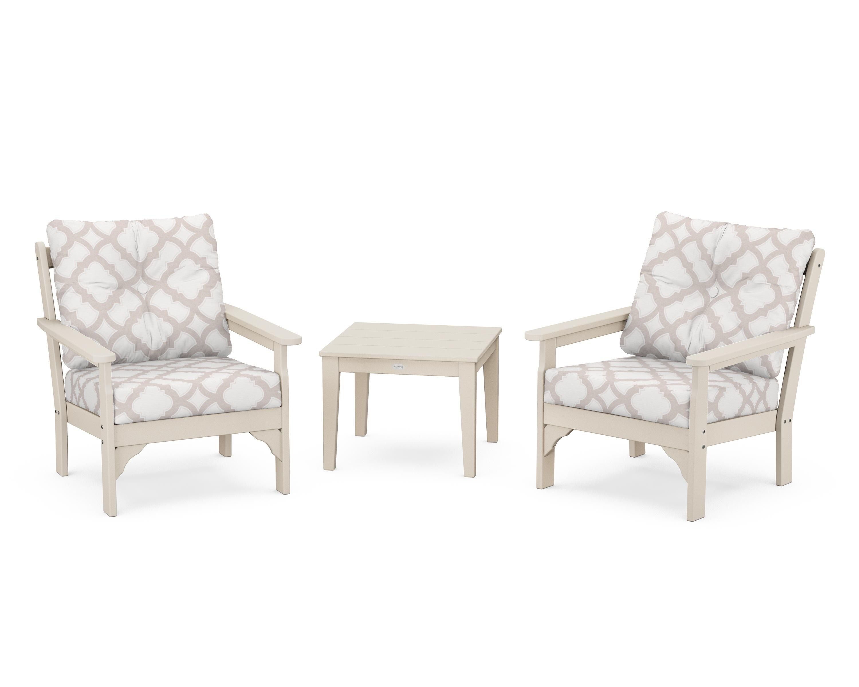 POLYWOOD® Vineyard 3-Piece Deep Seating Set in Sand / Trellis Dune Burlap