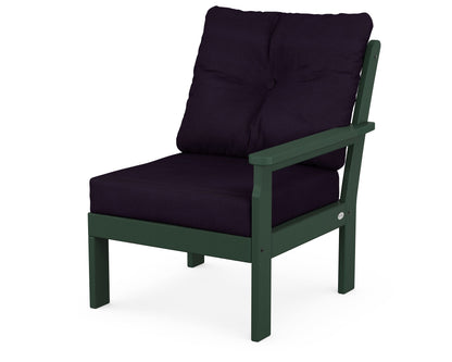 POLYWOOD® Vineyard Modular Right Arm Chair in Green / Navy Linen