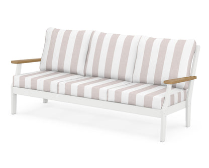 POLYWOOD® Braxton Deep Seating Sofa in White / Natural / Cabana Stripe Dune Burlap