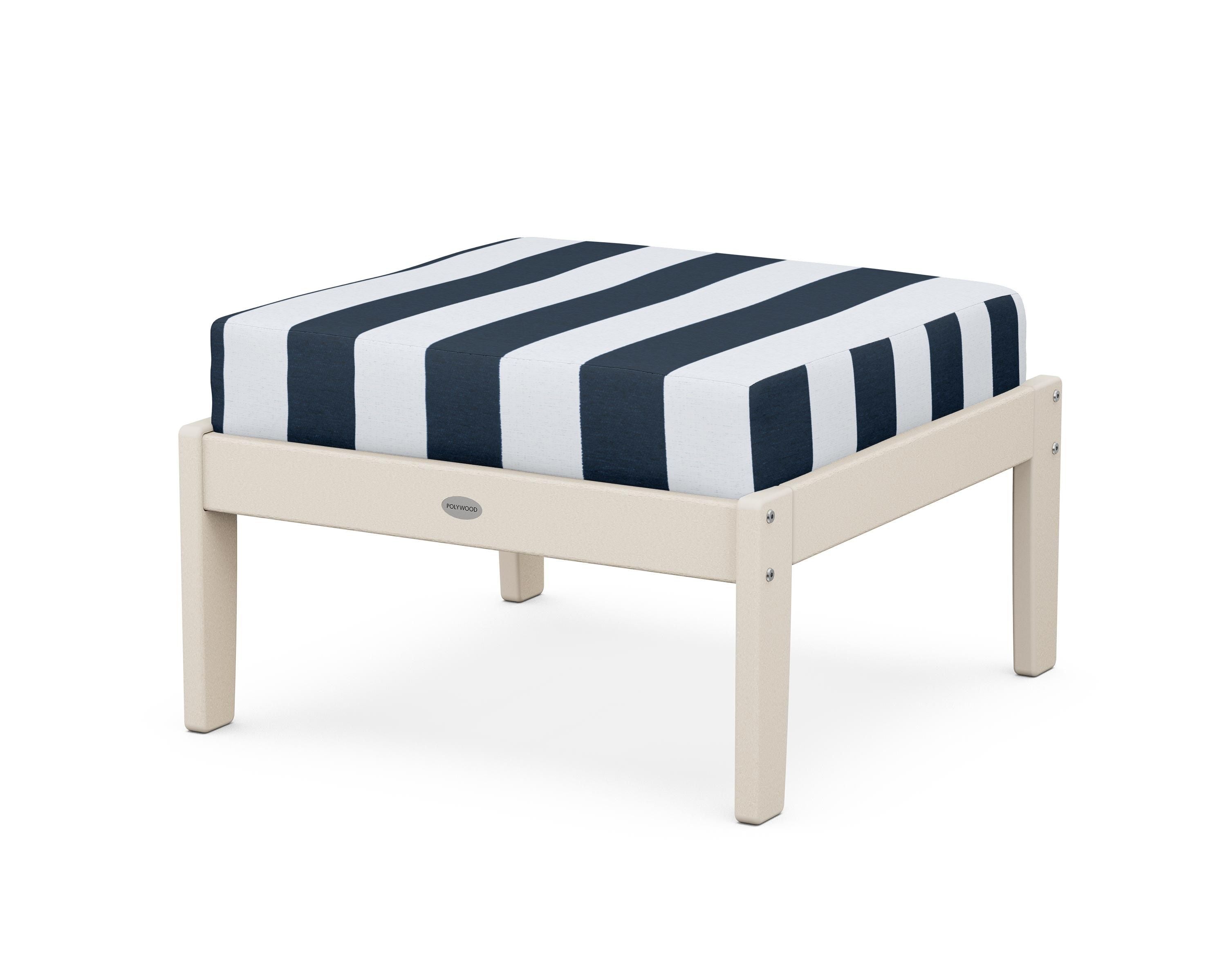 POLYWOOD® Braxton Deep Seating Ottoman in Sand / Cabana Stripe Marine Indigo