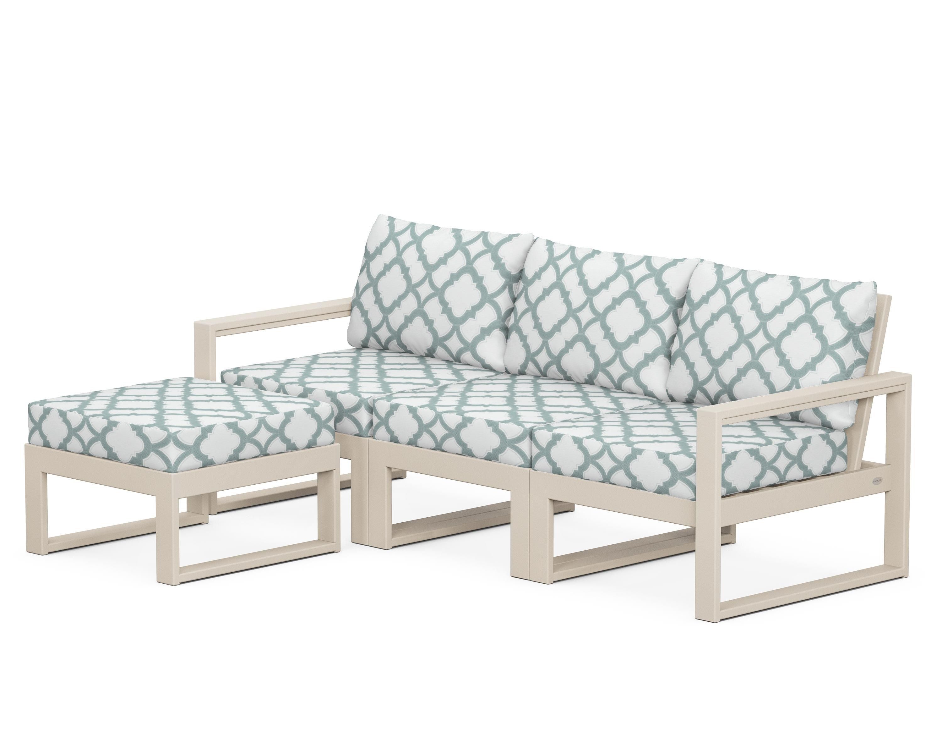 POLYWOOD® EDGE 4-Piece Modular Deep Seating Set with Ottoman in Sand / Trellis Glacier Spa