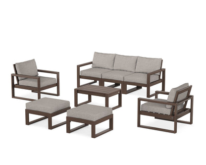 POLYWOOD® EDGE Sectional 8-Piece Lounge Sofa Set in Mahogany / Weathered Tweed