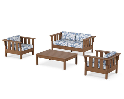 Martha Stewart by POLYWOOD® Acadia 4-Piece Deep Seating Set with Loveseat in Teak / Leaf Sky Blue