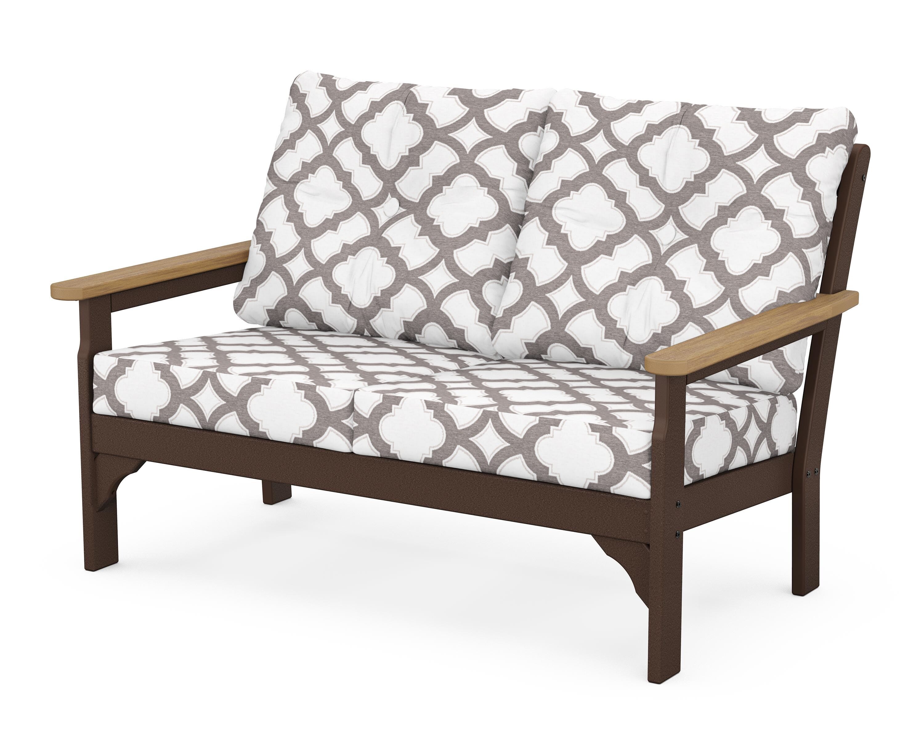 POLYWOOD® Vineyard Deep Seating Loveseat in Mahogany / Natural / Trellis Grey Mist