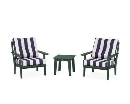 POLYWOOD® Mission 3-Piece Deep Seating Set in Green / Cabana Stripe Navy