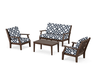 Country Living Wovendale 4-Piece Deep Seating Set with Loveseat in Mahogany / Trellis Marine Indigo