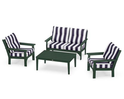 POLYWOOD® Vineyard 4-Piece Deep Seating Set in Green / Cabana Stripe Navy