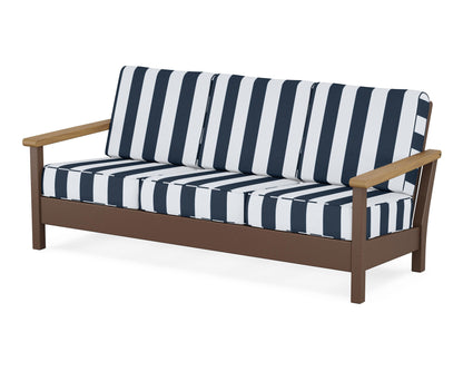 POLYWOOD® Harbour Deep Seating Sofa in Mahogany / Natural / Cabana Stripe Marine Indigo