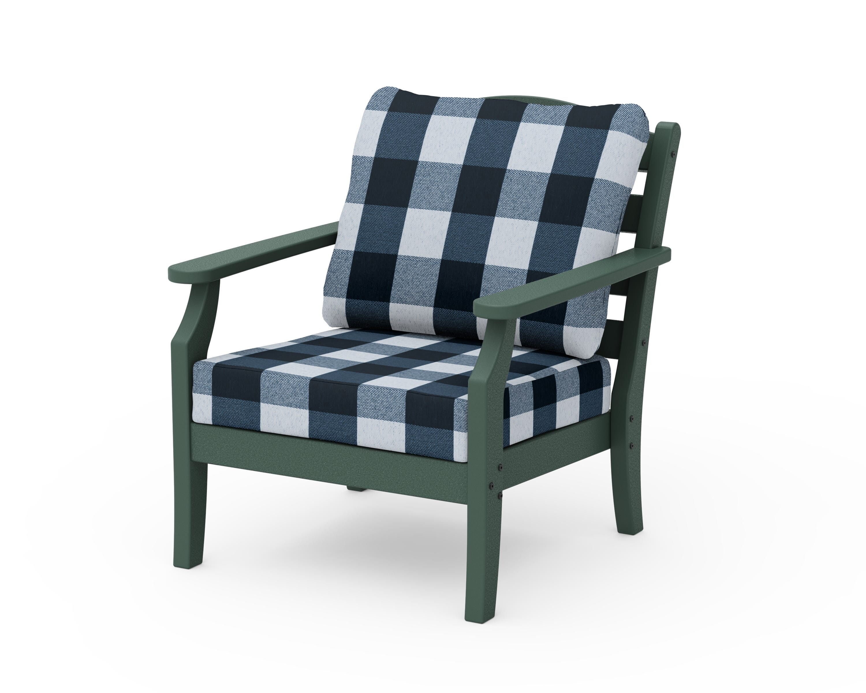 Draper James™ by  POLYWOOD® Savannah Deep Seating Chair in Green / Buffalo Plaid Marine Indigo