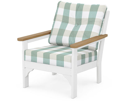 POLYWOOD® Vineyard Deep Seating Chair in White / Natural / Buffalo Plaid Glacier Spa