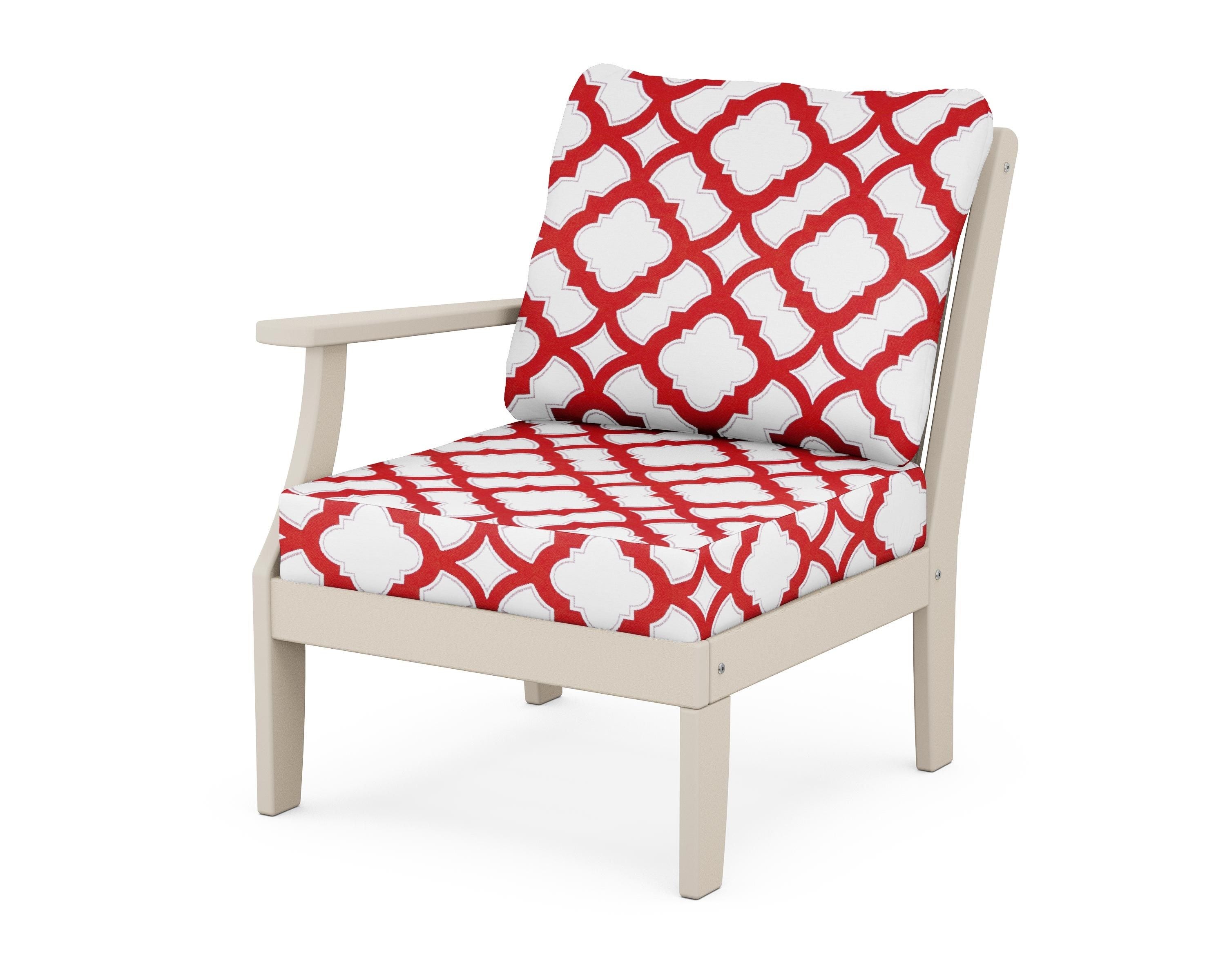 POLYWOOD® Braxton Modular Left Arm Chair in Sand / Trellis Crimson