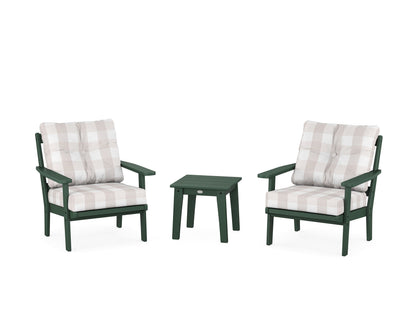 POLYWOOD® Prairie 3-Piece Deep Seating Set in Green / Buffalo Plaid Dune Burlap