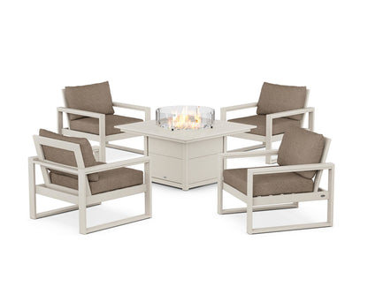 POLYWOOD® EDGE Sectional 5-Piece Deep Seating Set with Fire Pit Table in Sand / Spiced Burlap