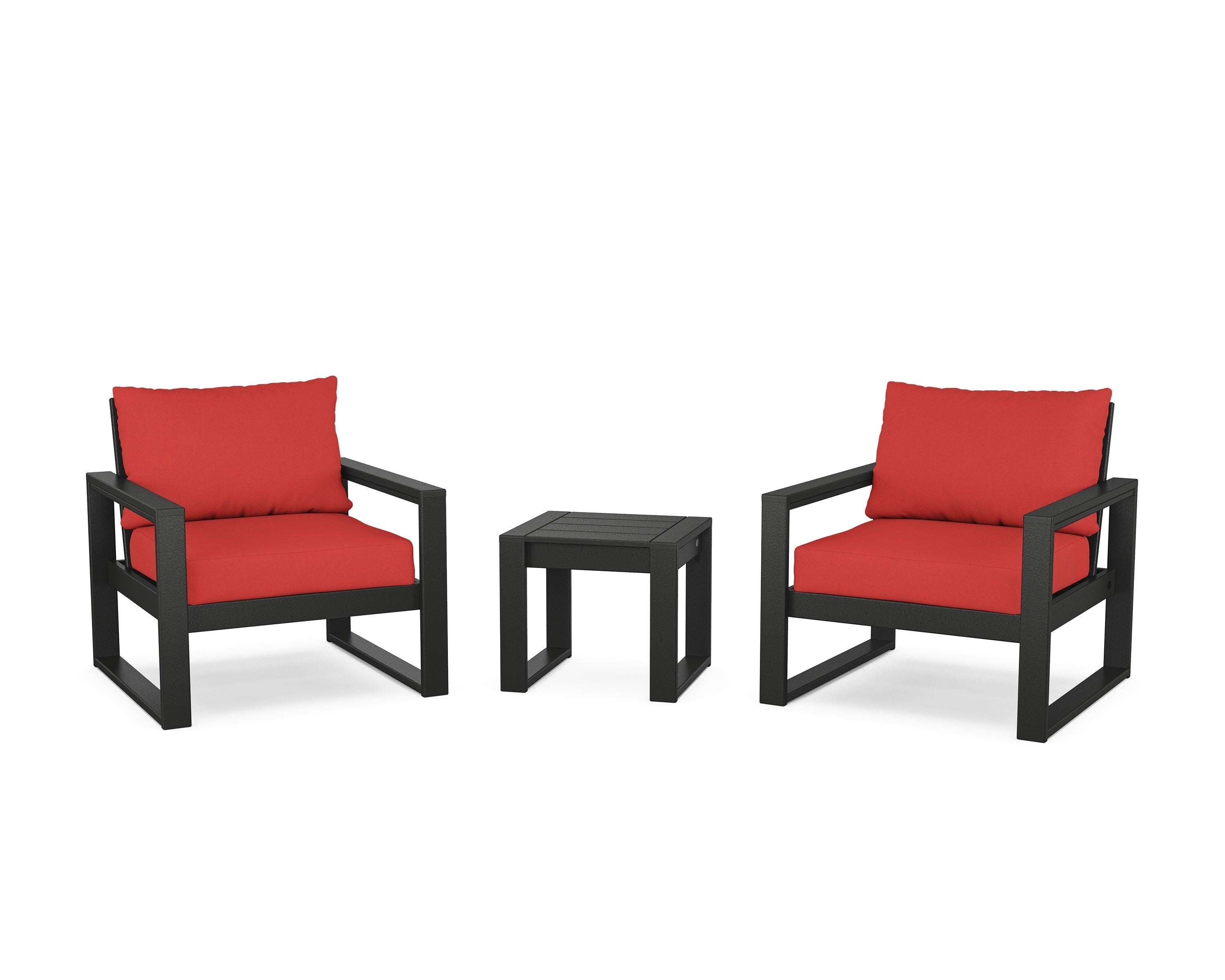 POLYWOOD® EDGE Sectional 3-Piece Deep Seating Set in Black / Crimson Linen