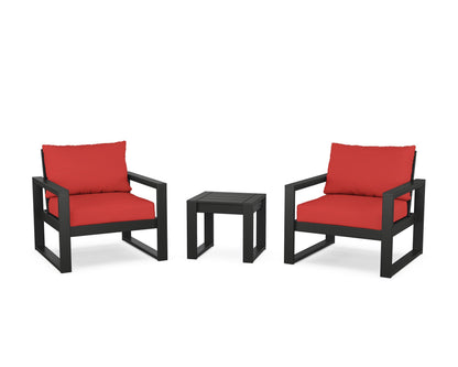 POLYWOOD® EDGE Sectional 3-Piece Deep Seating Set in Black / Crimson Linen
