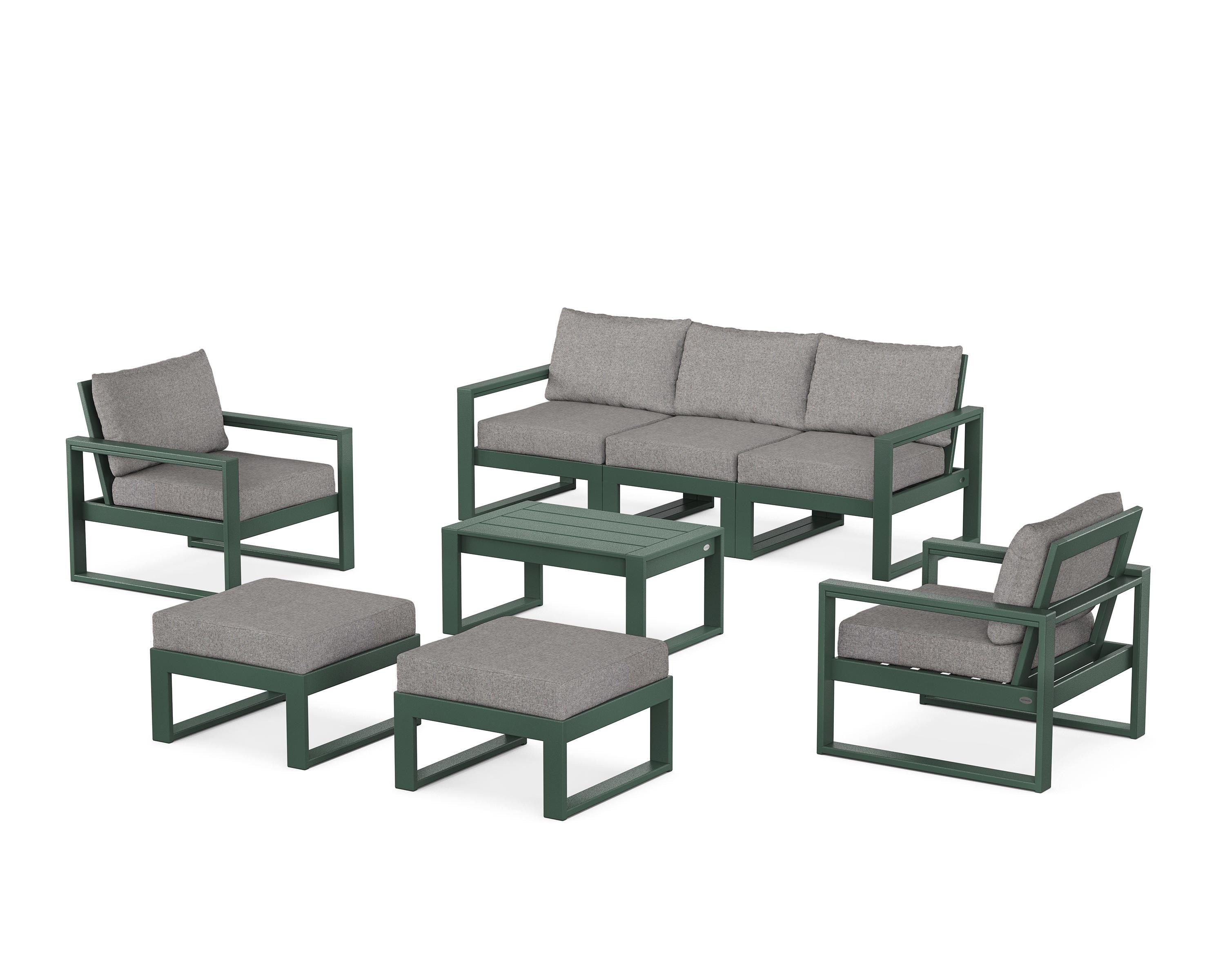 POLYWOOD® EDGE Sectional 8-Piece Lounge Sofa Set in Green / Grey Mist