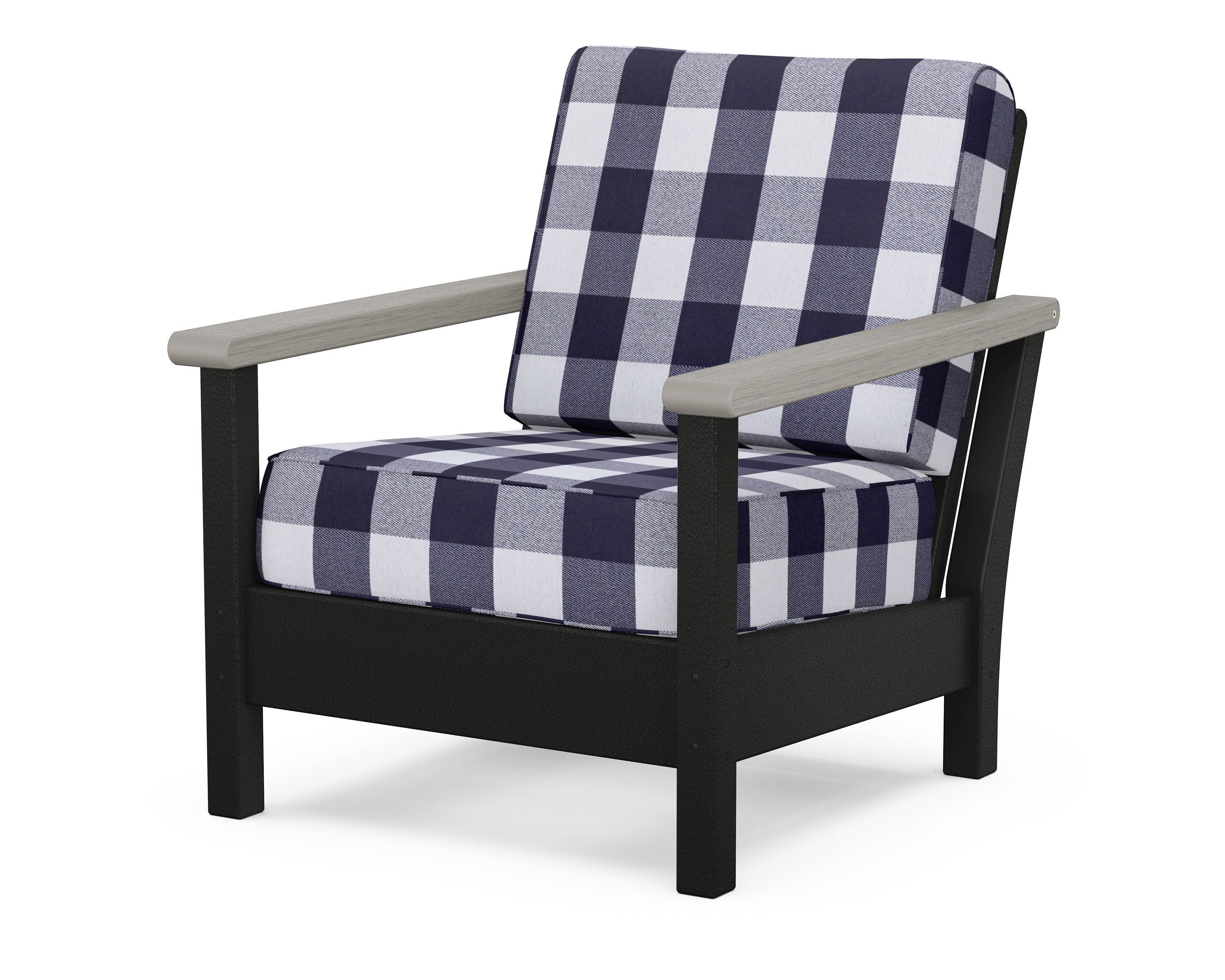 POLYWOOD® Harbour Deep Seating Chair in Black / Driftwood / Buffalo Plaid Navy