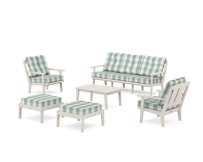 POLYWOOD® Mission 6-Piece Lounge Sofa Set in Sand / Buffalo Plaid Glacier Spa