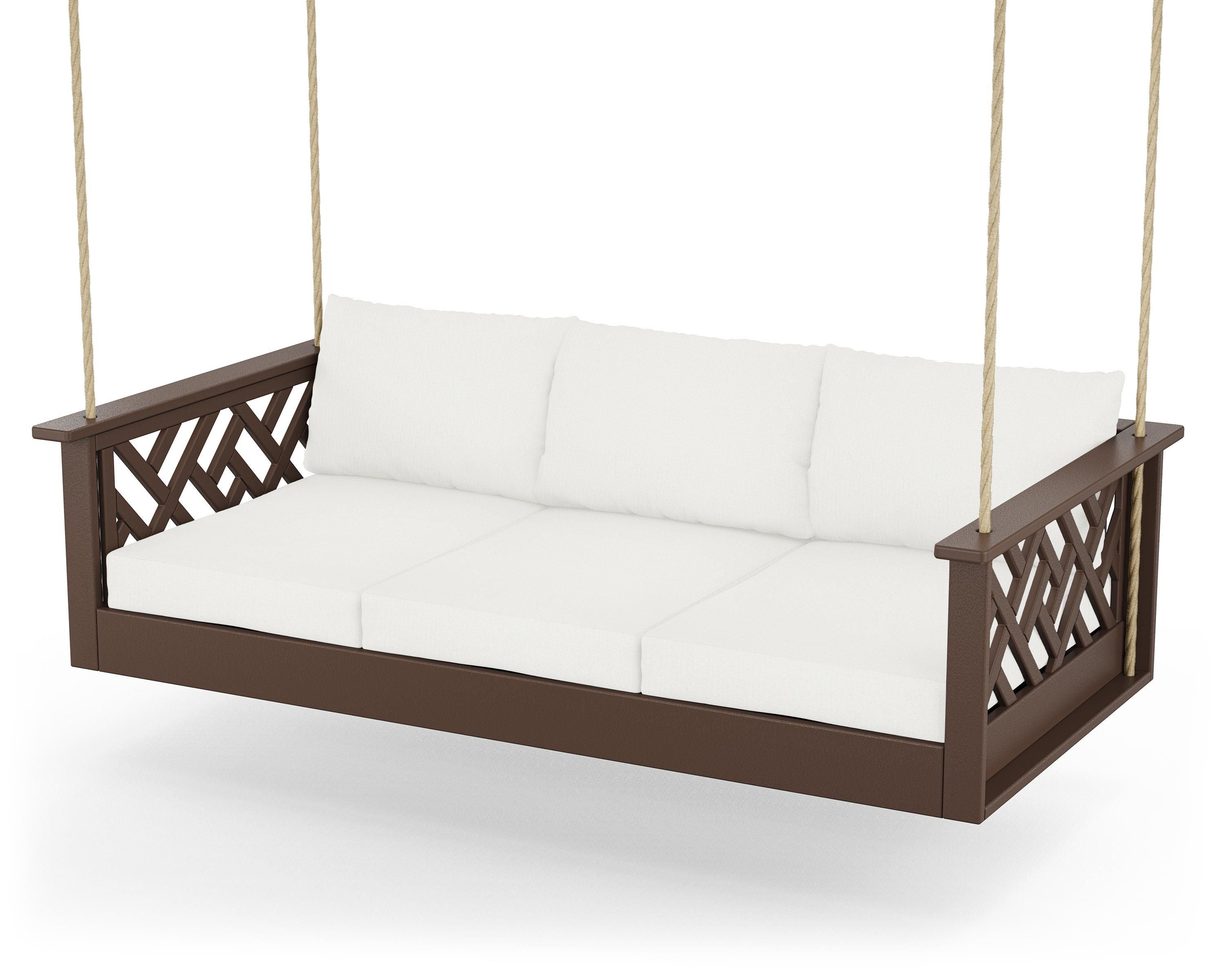 POLYWOOD® Chippendale Daybed Swing in Mahogany / Natural Linen
