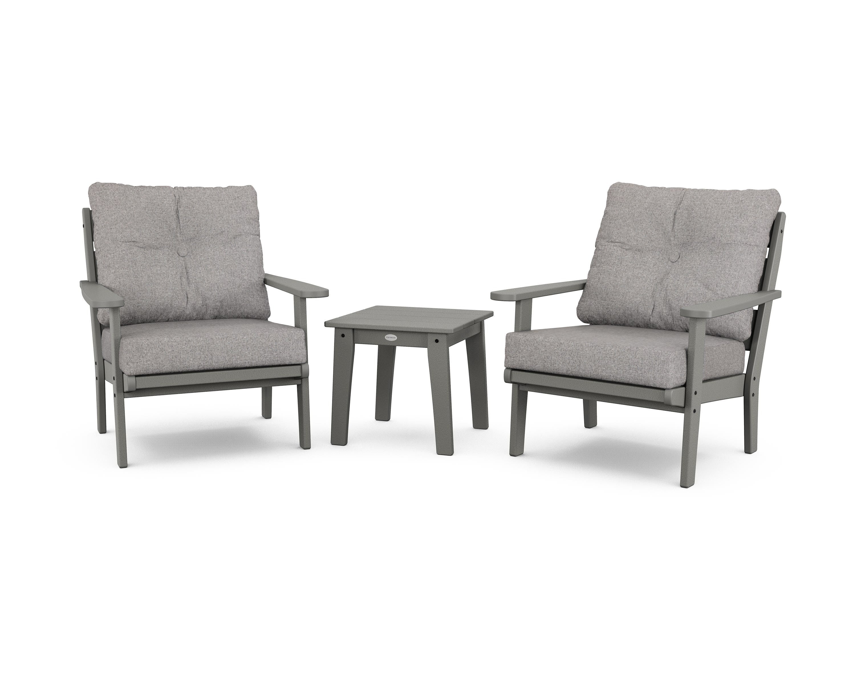 POLYWOOD® Lakeside 3-Piece Deep Seating Chair Set in Slate Grey / Grey Mist