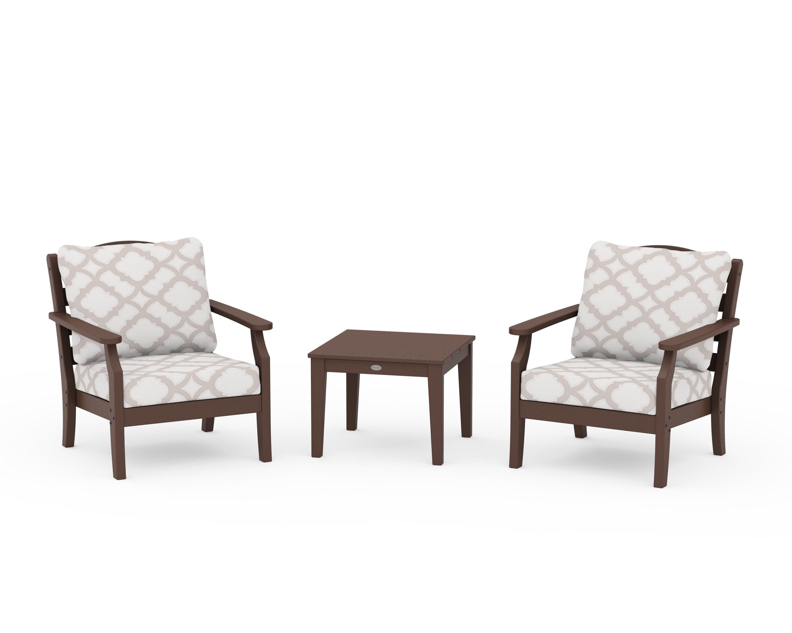 Draper James™ by  POLYWOOD® Savannah 3-Piece Deep Seating Set in Mahogany / Trellis Dune Burlap