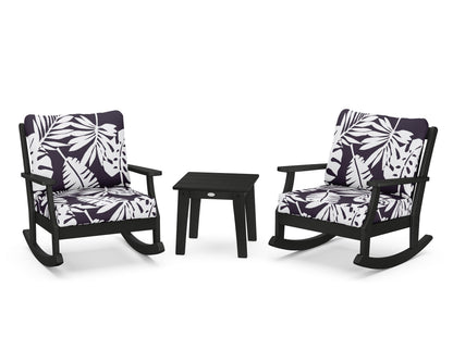 POLYWOOD® Braxton 3-Piece Deep Seating Rocker Set in Black / Leaf Navy