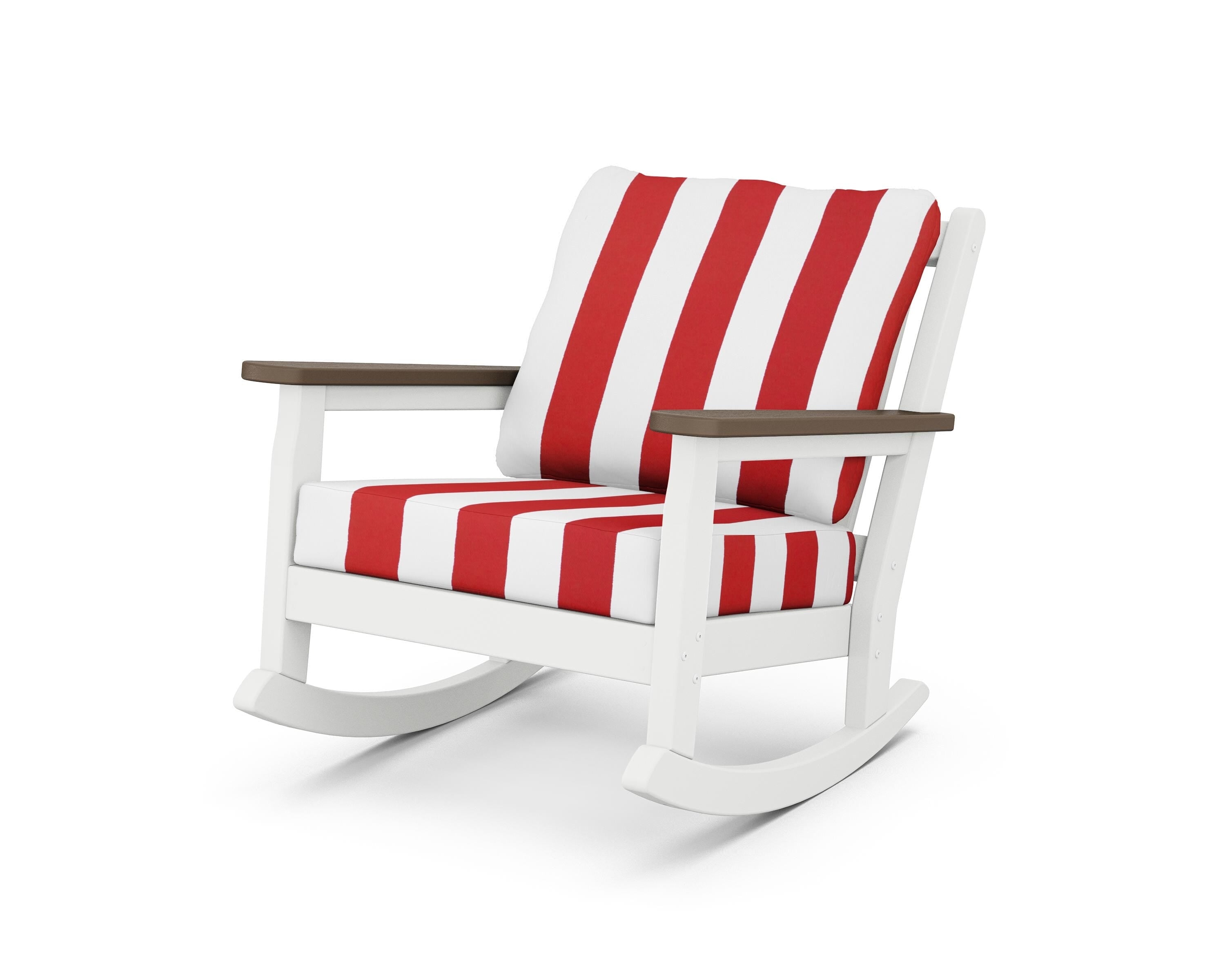 POLYWOOD® Chippendale Deep Seating Rocking Chair in White / Kona / Cabana Stripe Crimson
