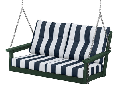 POLYWOOD® Vineyard Deep Seating Swing in Green / Cabana Stripe Marine Indigo