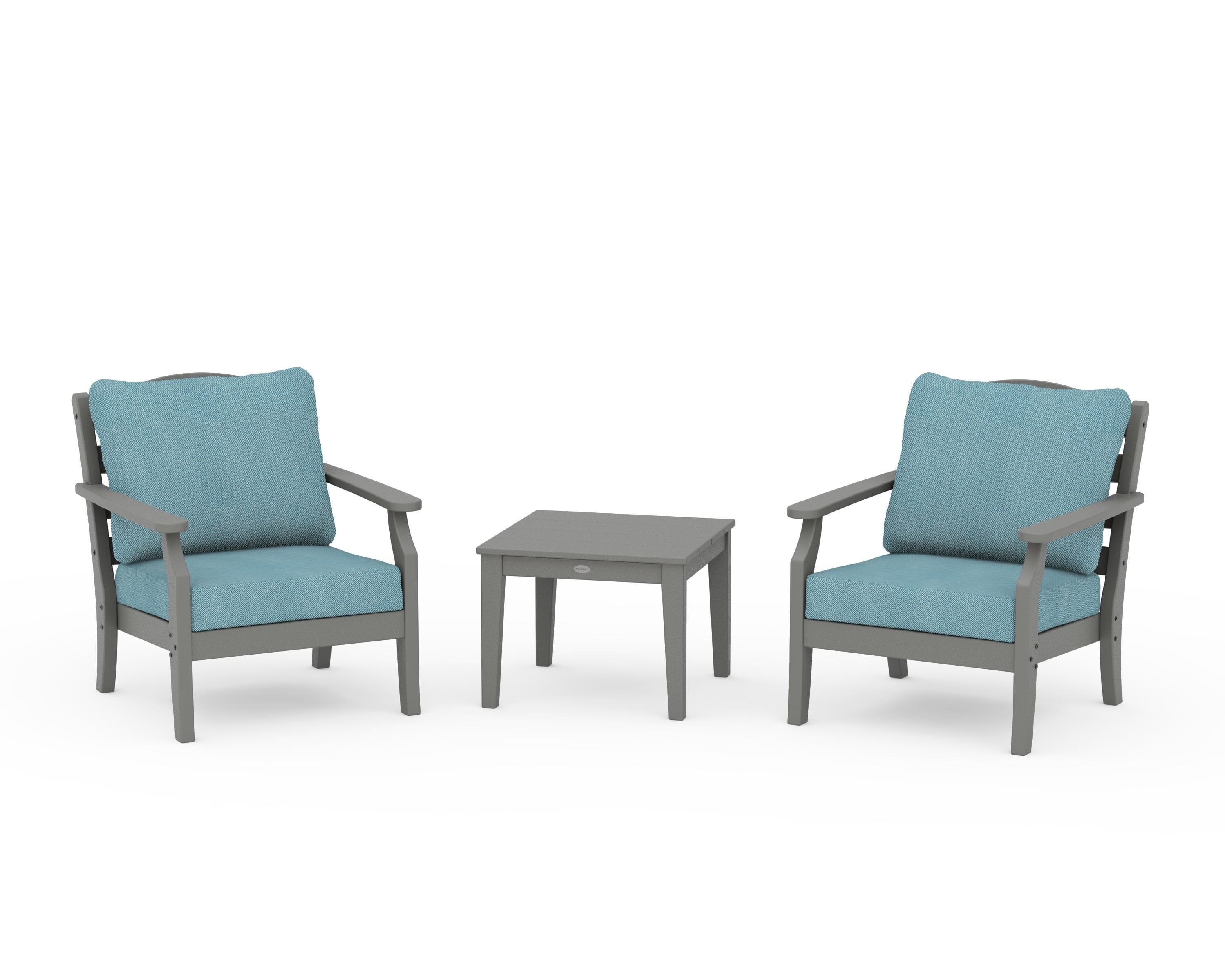 Draper James™ by  POLYWOOD® Savannah 3-Piece Deep Seating Set in Slate Grey / Lattice Sky Blue