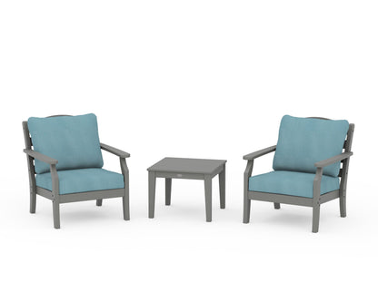 Draper James™ by  POLYWOOD® Savannah 3-Piece Deep Seating Set in Slate Grey / Lattice Sky Blue
