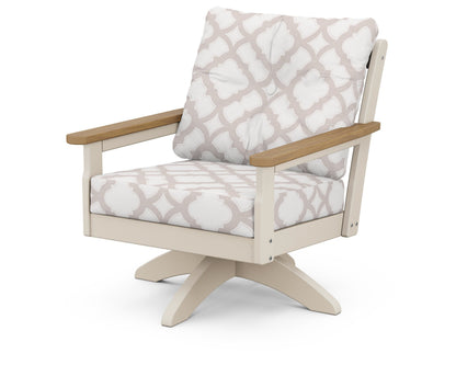 POLYWOOD® Vineyard Deep Seating Swivel Chair in Sand / Natural / Trellis Dune Burlap