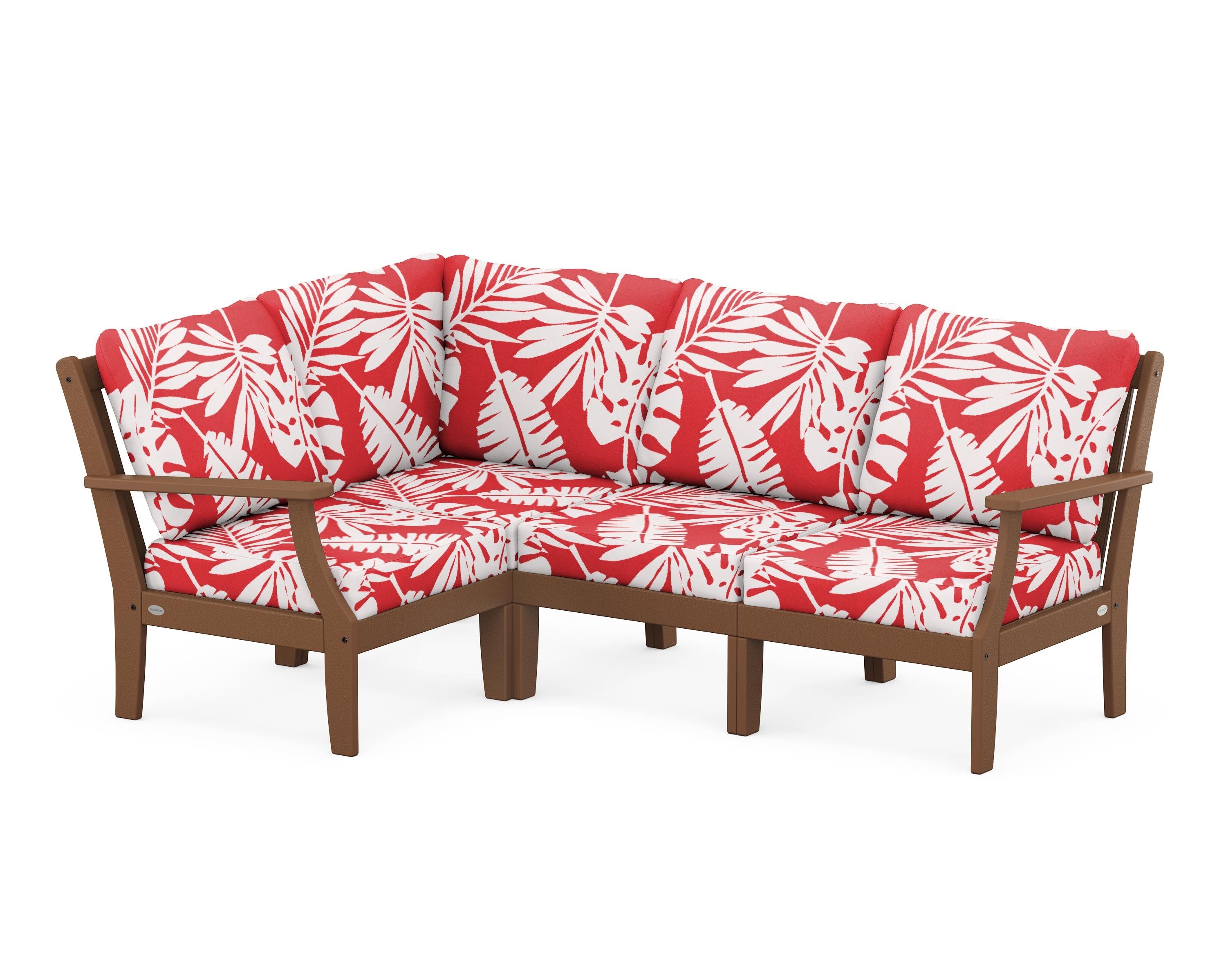POLYWOOD® Braxton Modular 4-Piece Deep Seating Set in Teak / Leaf Crimson