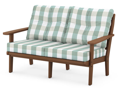 POLYWOOD® Lakeside Deep Seating Loveseat in Teak / Buffalo Plaid Glacier Spa