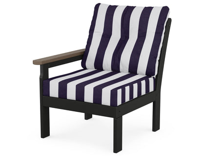 POLYWOOD® Vineyard Modular Left Arm Chair in Black / Kona / Cabana Stripe Navy