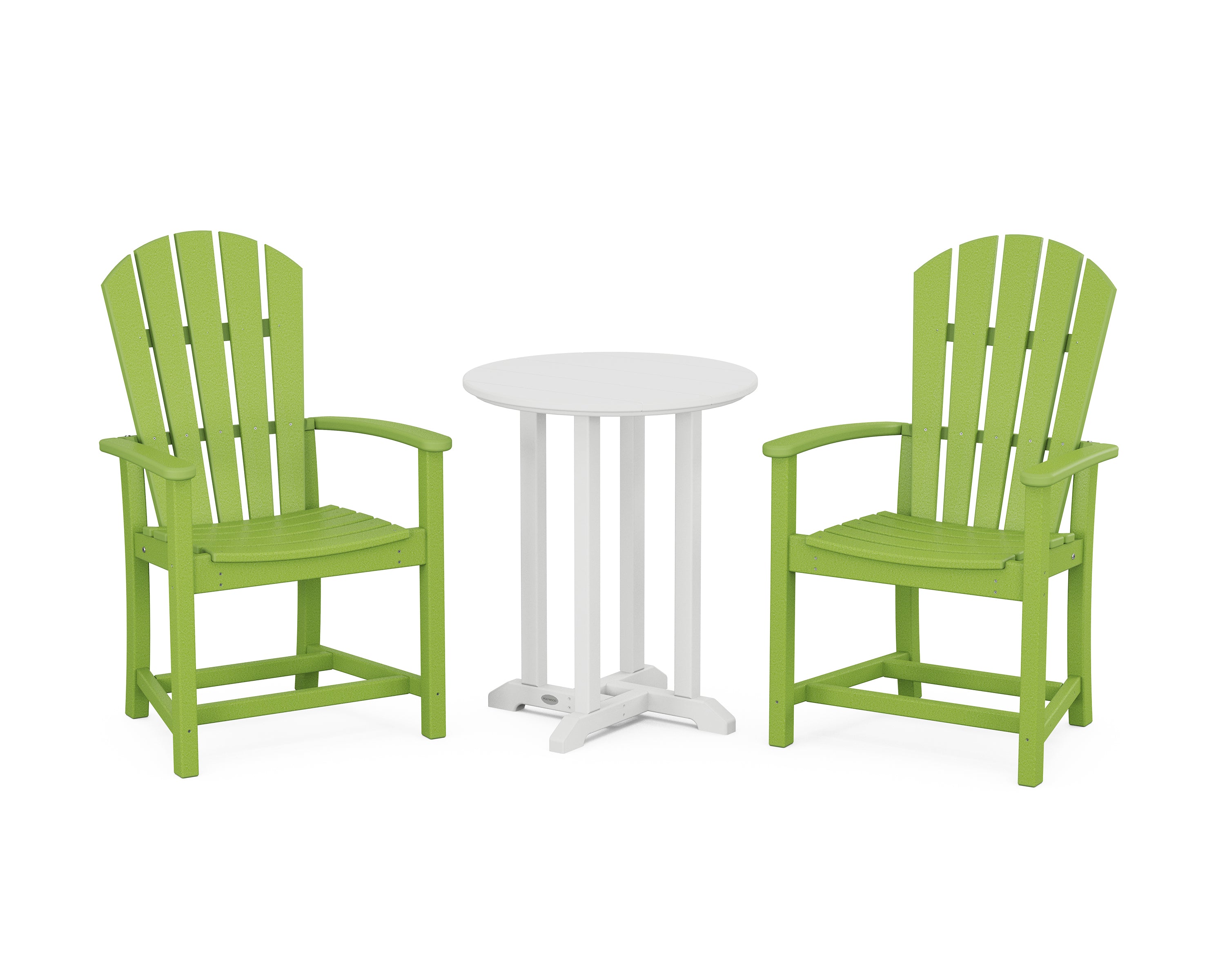 POLYWOOD® Palm Coast 3-Piece Round Farmhouse Bistro Dining Set in Lime / White