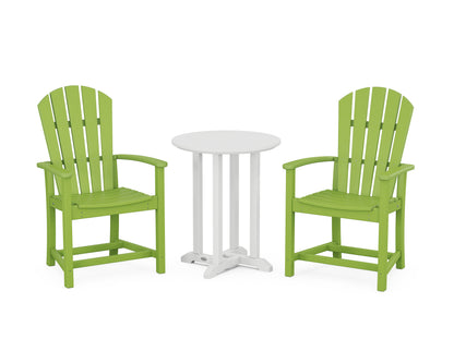 POLYWOOD® Palm Coast 3-Piece Round Farmhouse Bistro Dining Set in Lime / White
