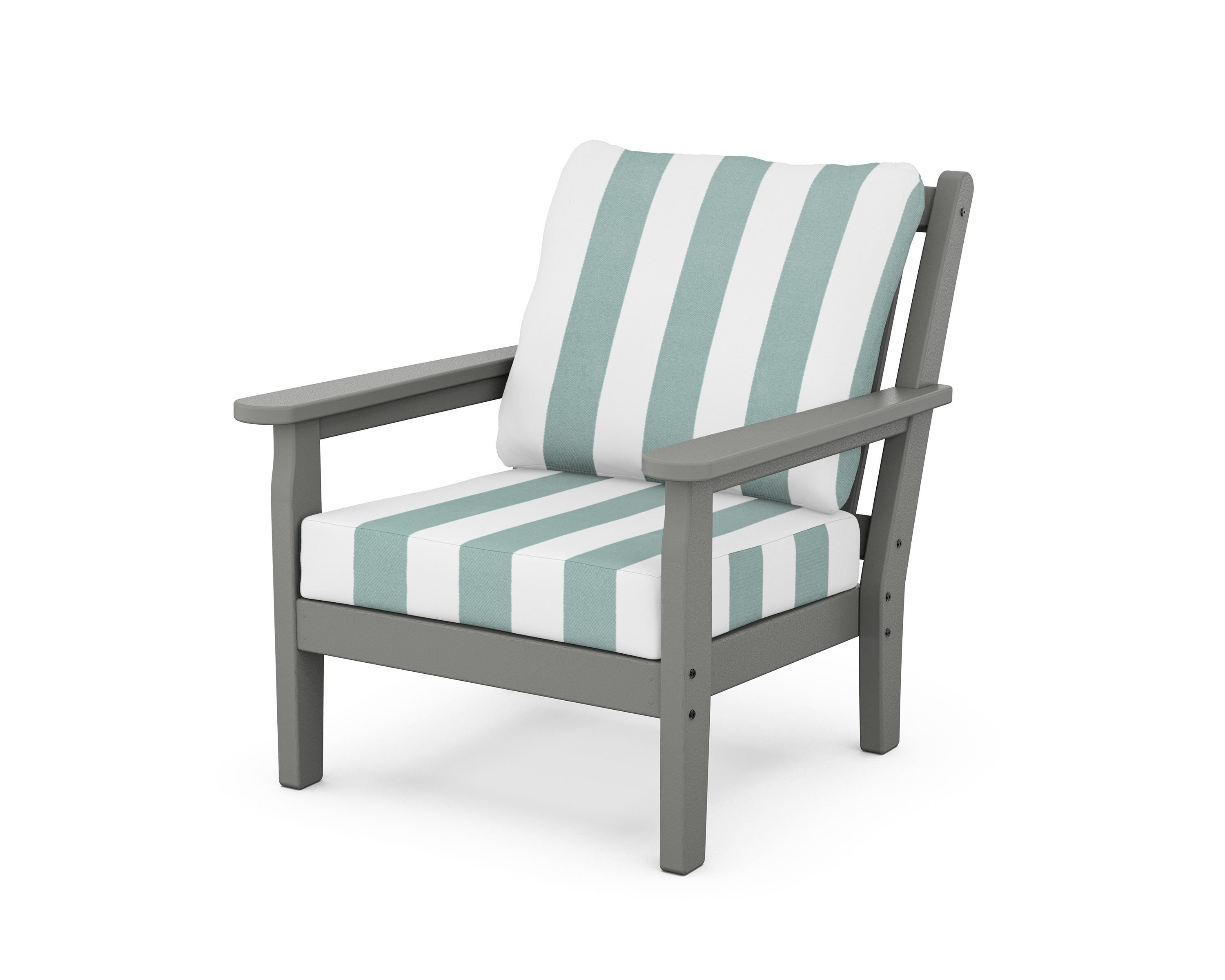 POLYWOOD® Chippendale Deep Seating Chair in Slate Grey / Cabana Stripe Glacier Spa