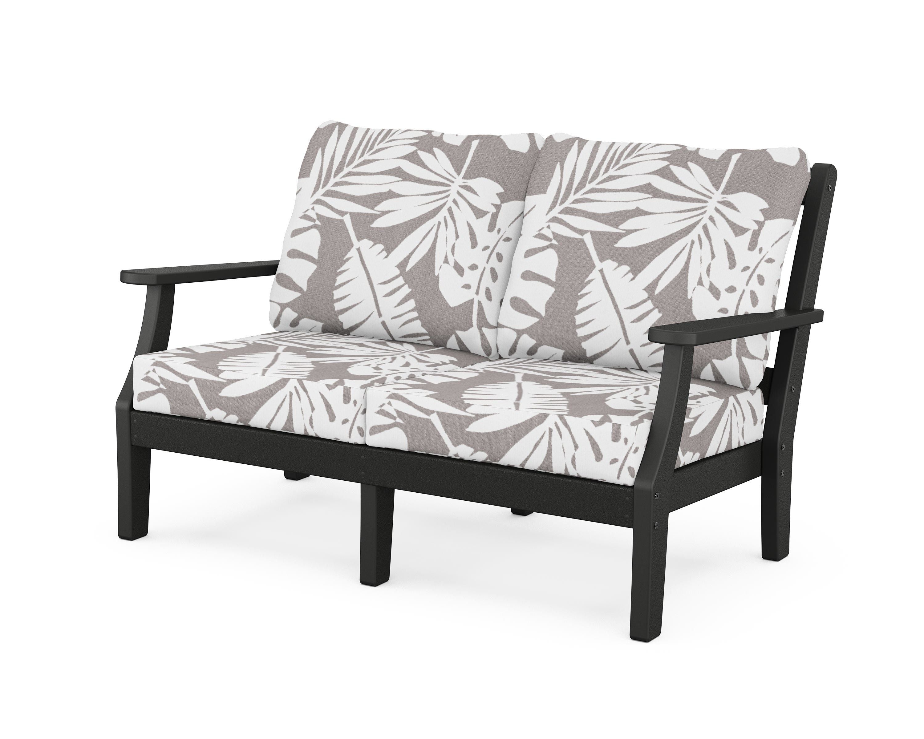 Martha Stewart by POLYWOOD® Chinoiserie Deep Seating Loveseat in Black / Leaf Grey Mist