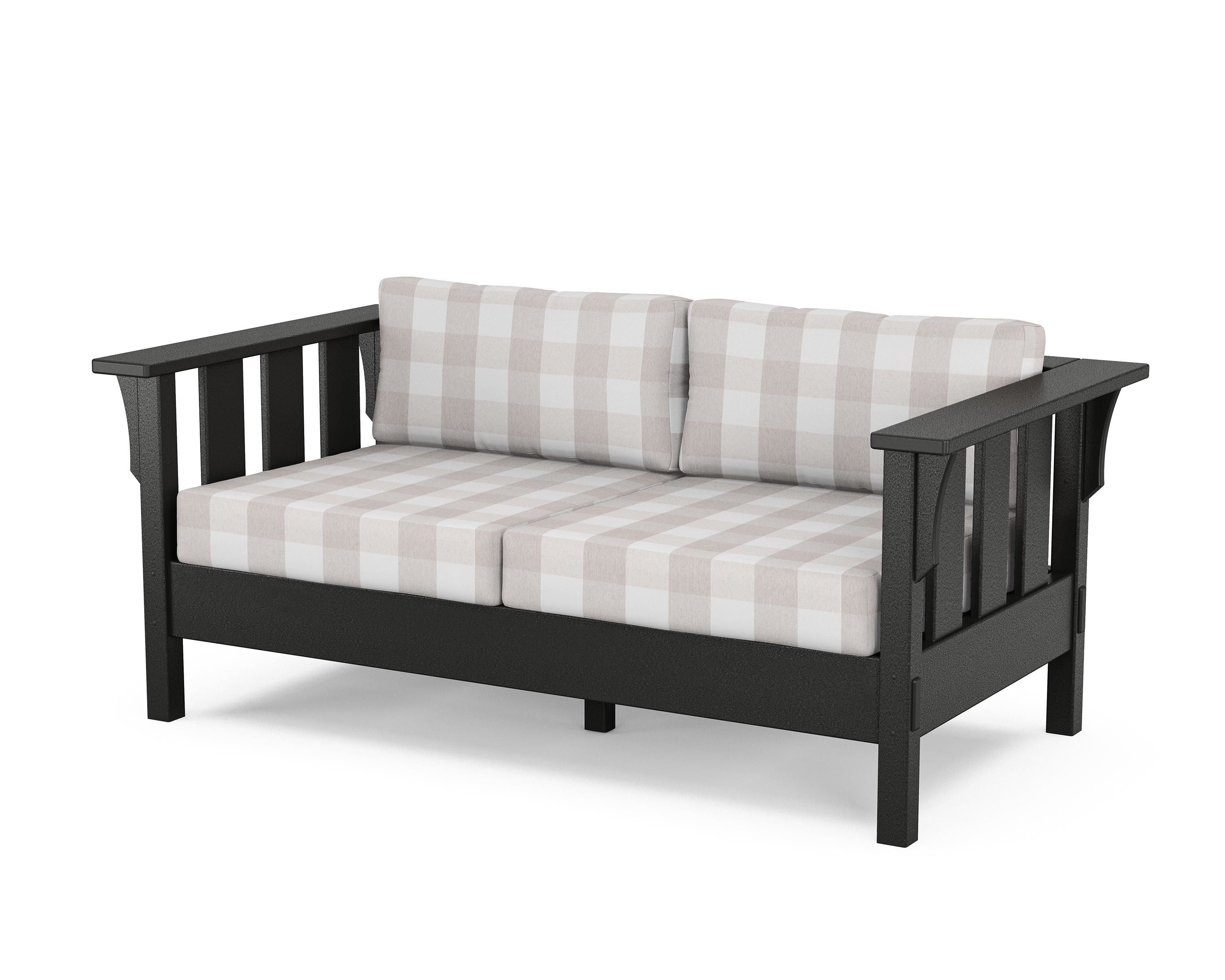 Martha Stewart by POLYWOOD® Acadia Deep Seating Loveseat in Black / Buffalo Plaid Dune Burlap