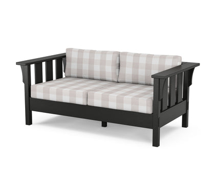 Martha Stewart by POLYWOOD® Acadia Deep Seating Loveseat in Black / Buffalo Plaid Dune Burlap