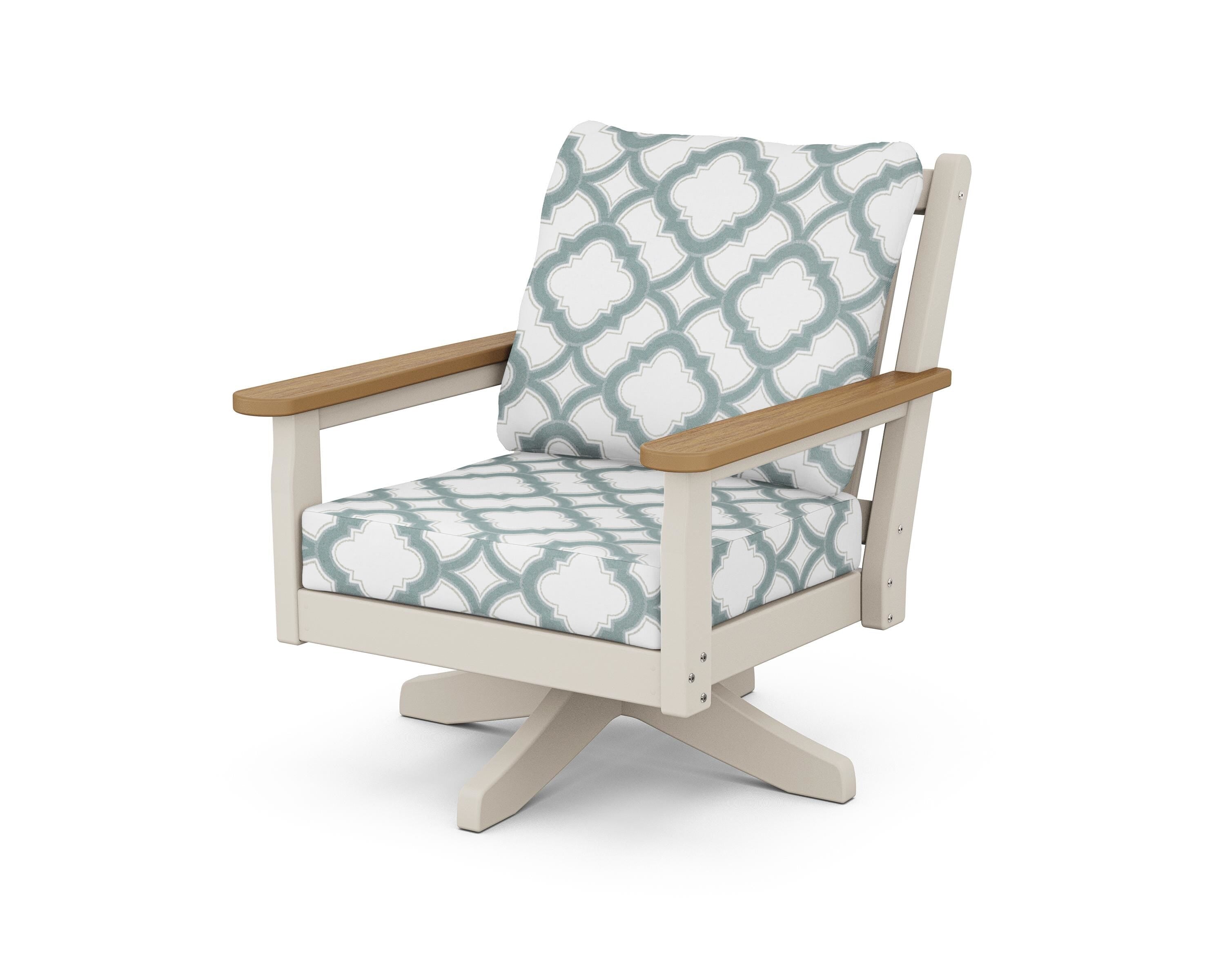 POLYWOOD® Chippendale Deep Seating Swivel Chair in Sand / Natural / Trellis Glacier Spa