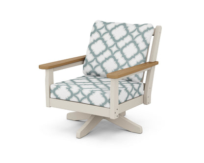 POLYWOOD® Chippendale Deep Seating Swivel Chair in Sand / Natural / Trellis Glacier Spa