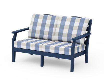 Draper James™ by  POLYWOOD® Savannah Deep Seating Loveseat in Navy / Buffalo Plaid Sky Blue