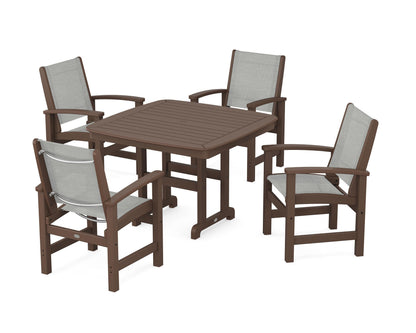 POLYWOOD® Coastal 5-Piece Dining Set in Mahogany / Metallic Sling