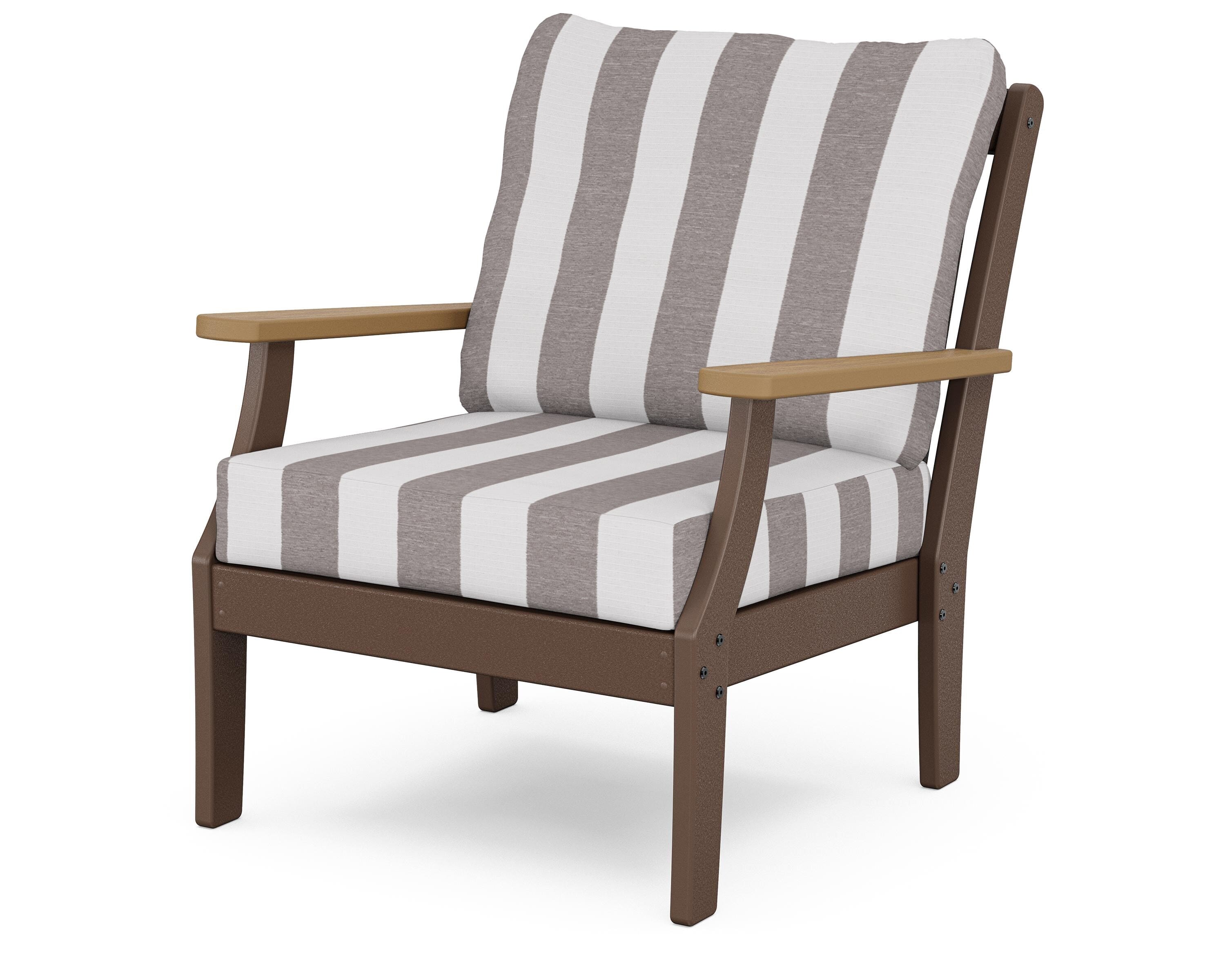 POLYWOOD® Braxton Deep Seating Chair in Mahogany / Natural / Cabana Stripe Grey Mist
